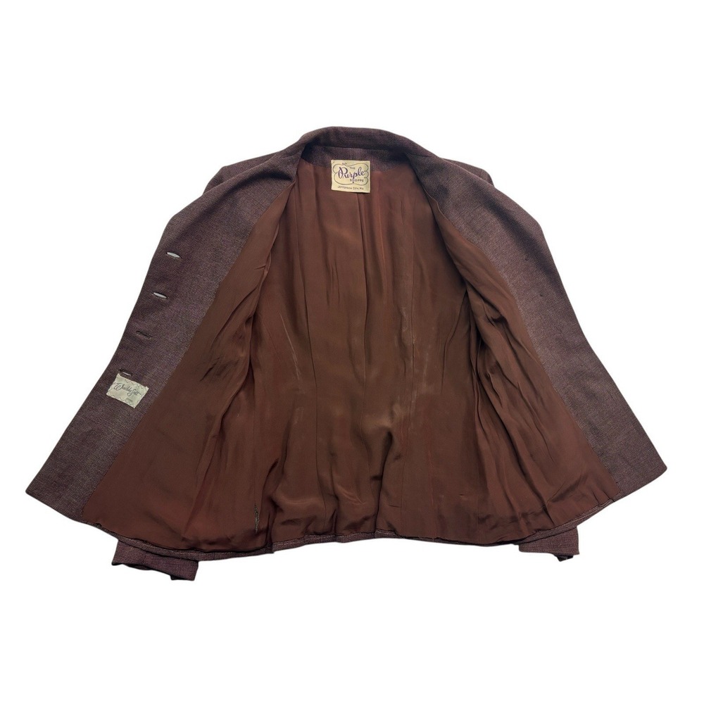 vtg 1940s Womens Small 6 Brown Birdseye Tweed Peplum Tailored Jacket Blazer - Picture 12 of 14